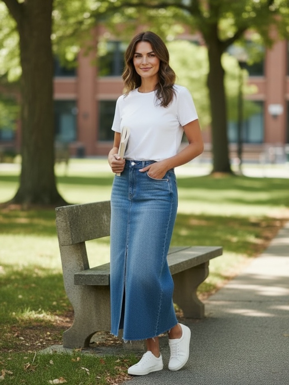 Almost Famous Denim Maxi Skirt with Front Slit